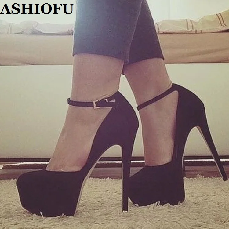 

ASHIOFU Handmade Womens Stiletto Pumps Buckle Strap Party Prom Dress Shoes Sexy Platform Evening Club Fashion Court Shoes
