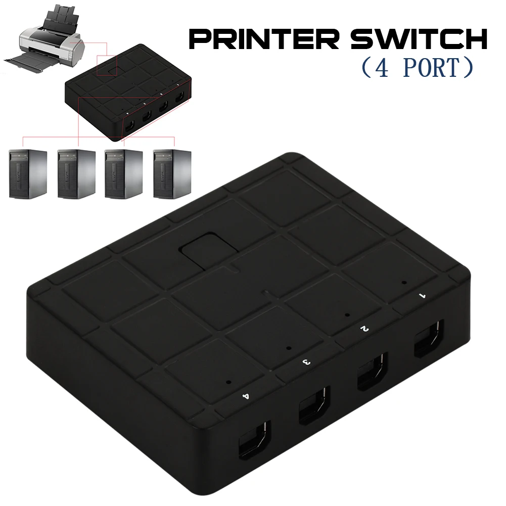 4-портовый коммутатор для совместного использования принтера USB 2,0, автоматический переключатель, разделитель Plug and Play для принтера, сканера