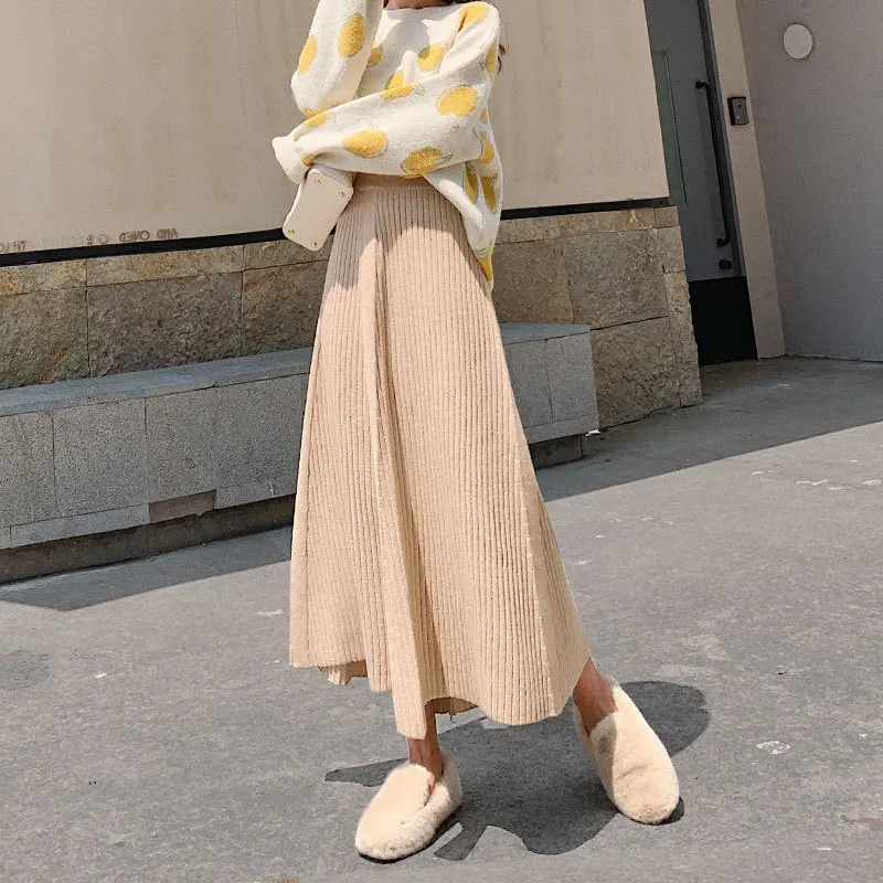 

Knitted Long Skirt Women New Spring Autumn Winter Mid Skirts Womens High Waist Black A-line Long Skirts For Women