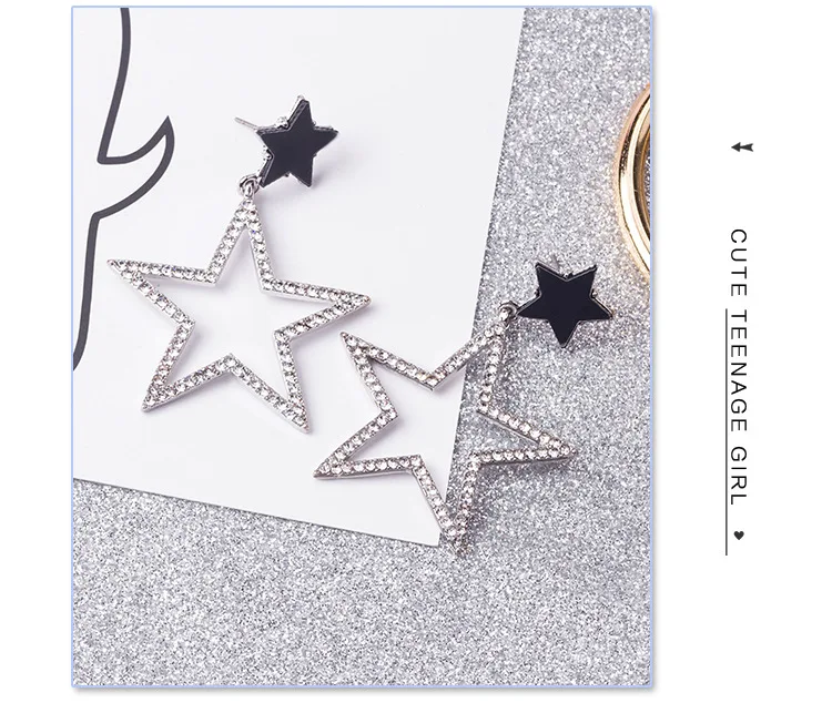 Новая мода Brincos Oorbellen Bijoux Кристальные стразы полые пятиконечные звезды висячие серьги дамские модные ювелирные изделия - Окраска металла: Silver