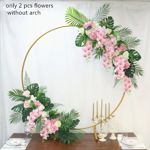 2 pcs flower pink Свадебная АРКА, круглый из кованого железа, кольцо, арка, искусственный цветок, Декор, день рождения, вечеринка, праздник, свадебный реквизит, Цветочная стойка, полка - Цвет: 2 pcs flower pink