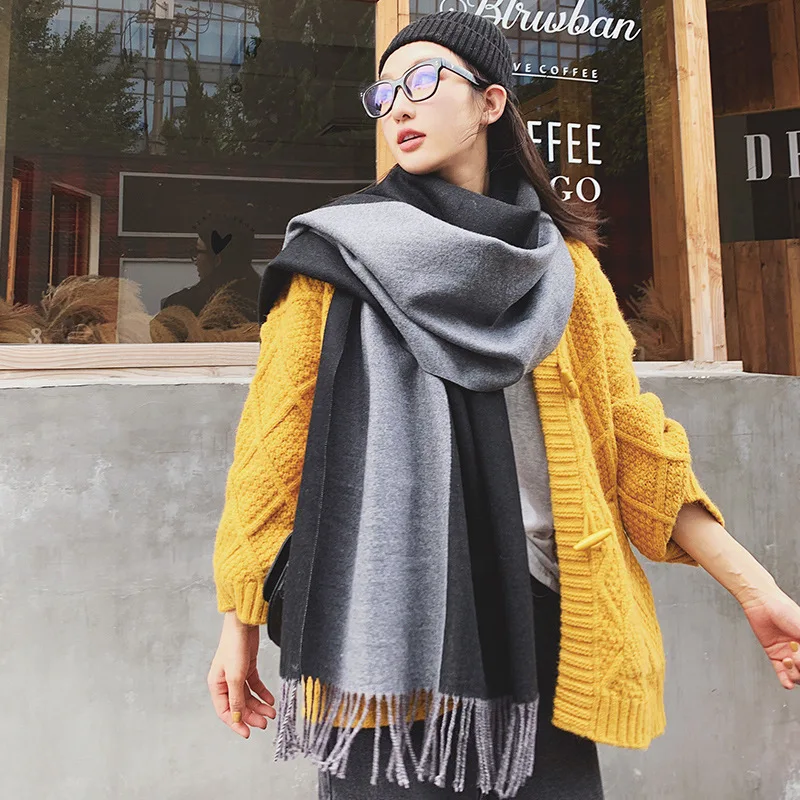

2019 New Warm Double-sided Scarf, Korean Version Dual-purpose Long Student Shawl Cold Proof. Cashmere Like 3201