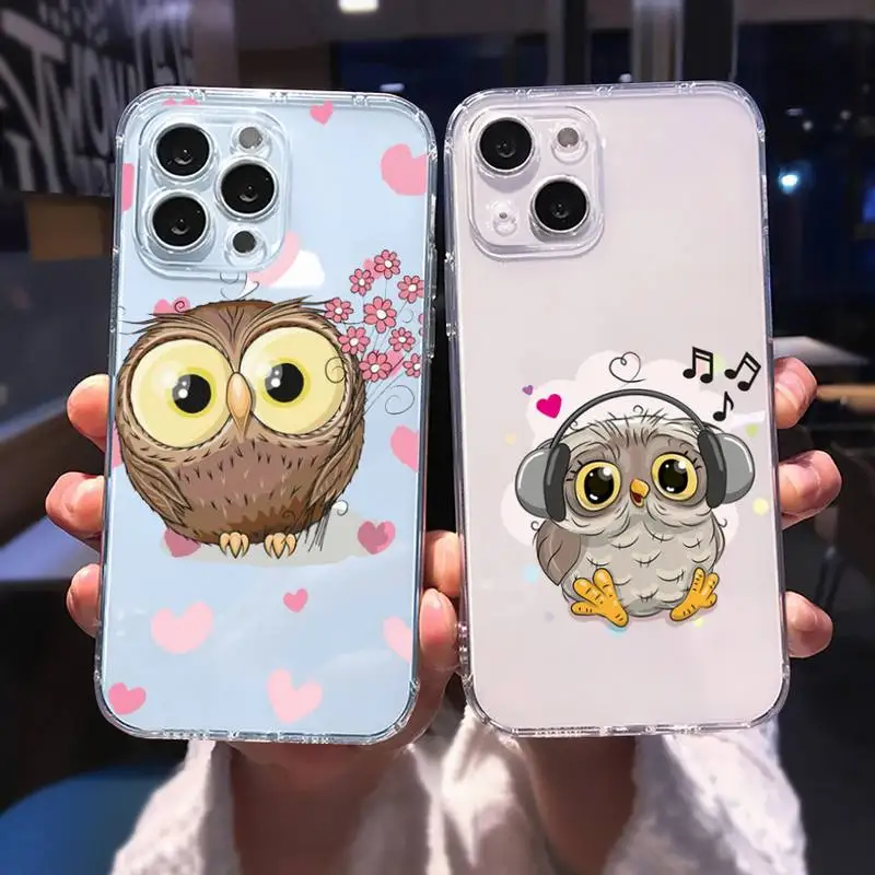 

Cute Owl Black Phone Case For iphone 13 12 11 8 7 plus mini x xs xr pro max Transparent soft
