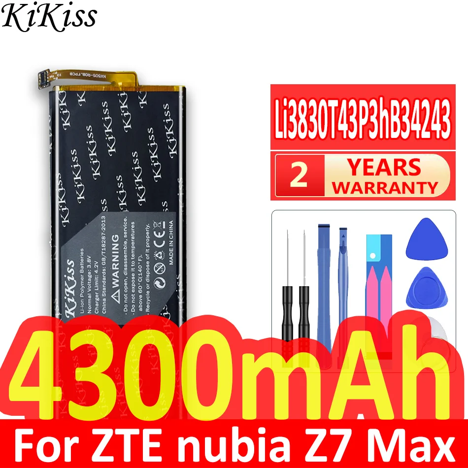 

4300mAh KiKiss Safe Lithium Polymer Rechargeable Battery Li3830T43P3hB34243 For ZTE Nubia Z7 Max NX505J Z7max Batteries