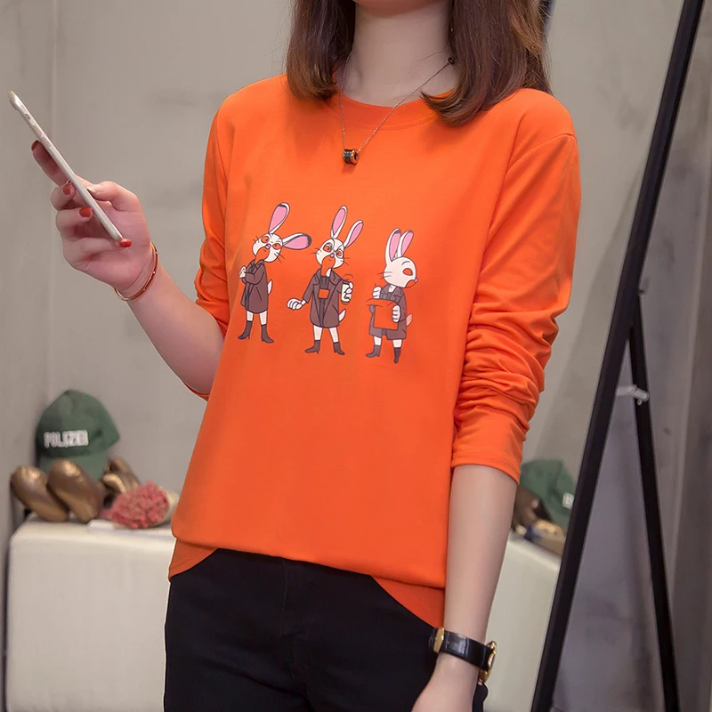 

топ Long Sleeve Woman T-Shirts 2021 Summer Cartoon Printed Oversized Top Female Harajuku Loose Casual Fashion Clothes Ropa Mujer