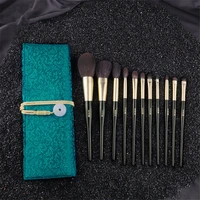 11pcs make up brushes set dark green goat squirrel hair powder blush highlighter brush eyeshadow blending makeup brush with bag