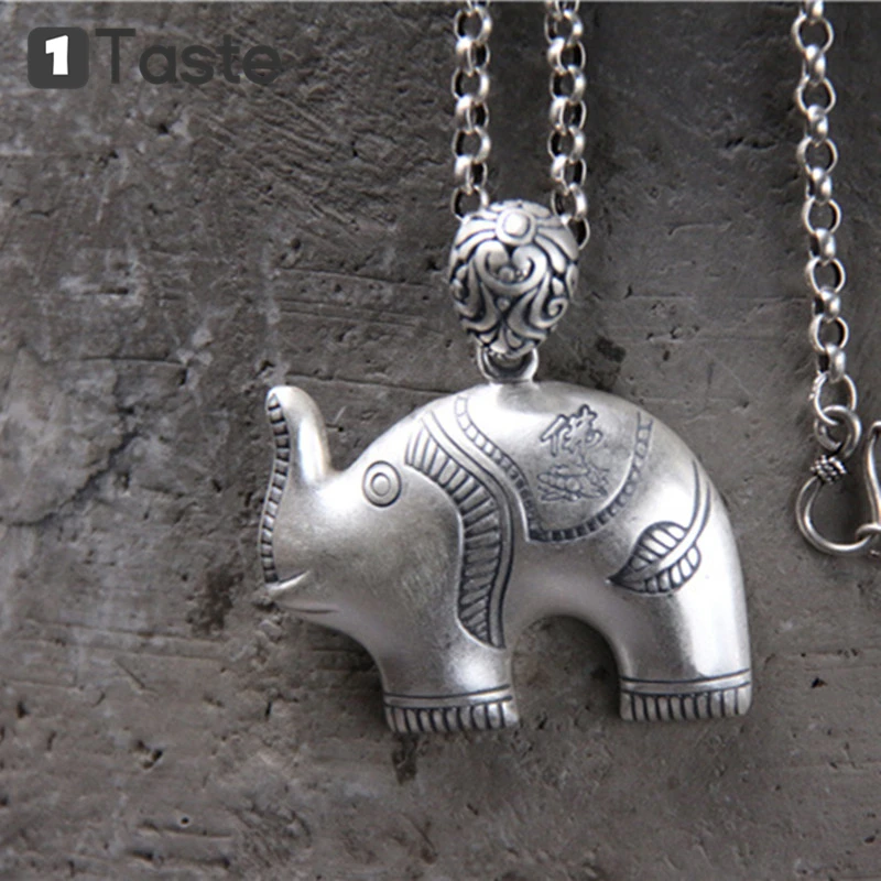 

ONE TASTE 999 Thai Sterling Silver Men's Pendant Fine Jewelry Elephant Buddhism Heart Sutra Necklace Pendants Without Chain