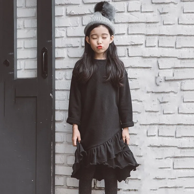 2020 new ruffled Christmas dress little girl warm black teenage wearing long sleeve winter autumn clothes | Детская одежда и обувь