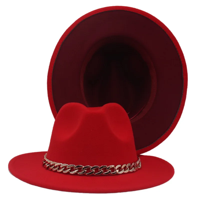 Шляпа фетровая унисекс двусторонняя с золотистой цепочкой для церкви белого