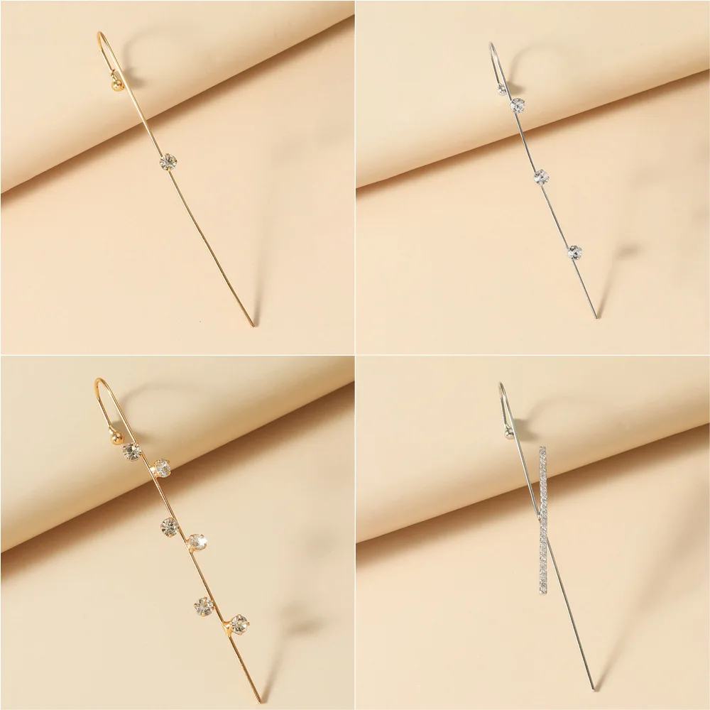 

New Ear Needle Wrap Crawler Hook Earrings for Women Surround Auricle Diagonal Stud Copper Inlaid Zircon Piercing Earrings /1 Pc