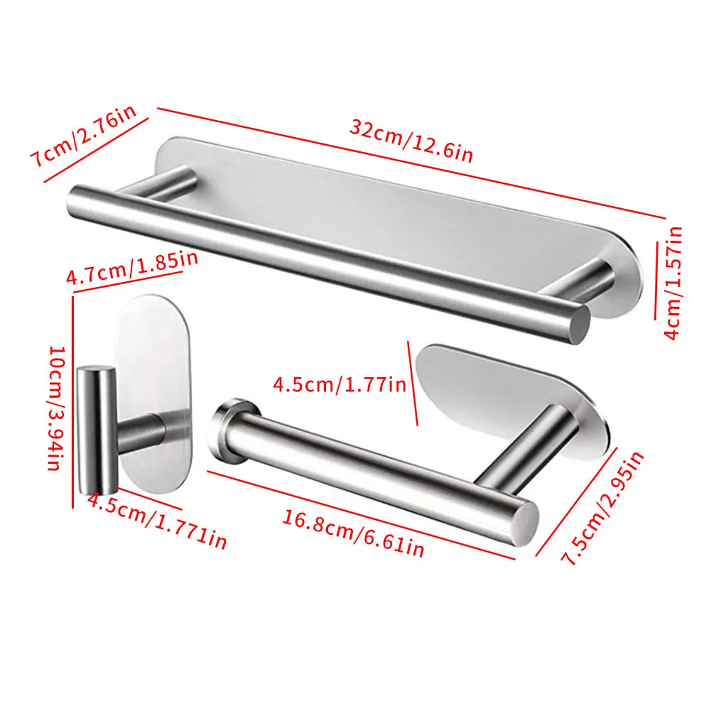 

3PCS/Set Shining Mirror Bathroom Hardware Set Round Towel Bar Toilet Paper Holder Towel Ring Robe Hook Stainless Steel DIY