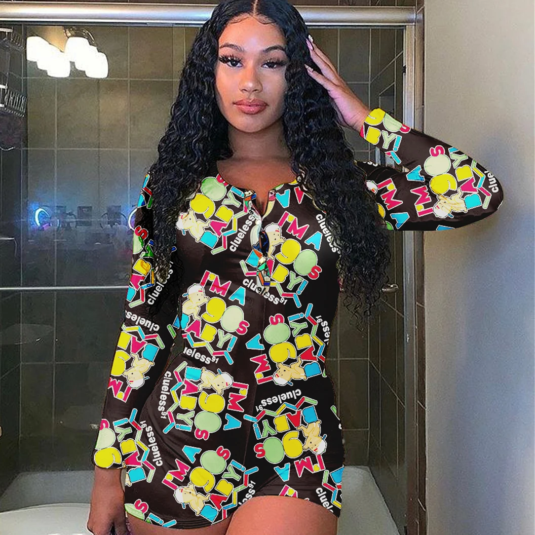 

Women's Casual Long-sleeved Jumpsuit Fashion Slim High Waist Short Rompers Sexy Leopard Stitching Print Skinny Jumpsuit Homewear