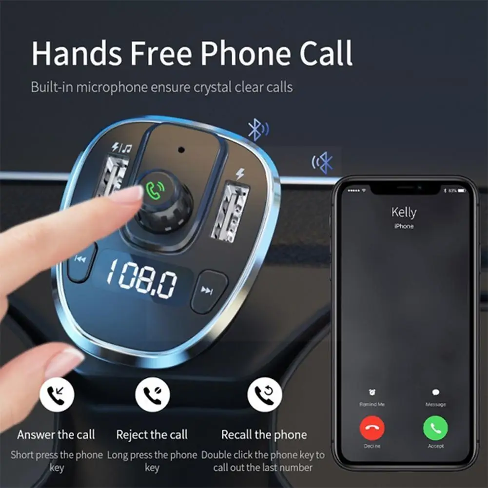 

USB car charger wireless bluetooth 5.0 car kit hands-free transmitter MP3 For mobile charger, FM phones fast suitable F4Y5