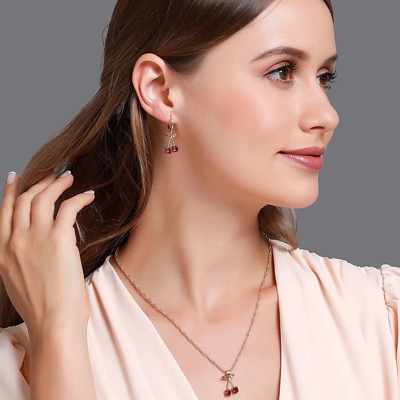 ZYZQ милый комплект ювелирных изделий небольшой свежий красный гранат Вишневое