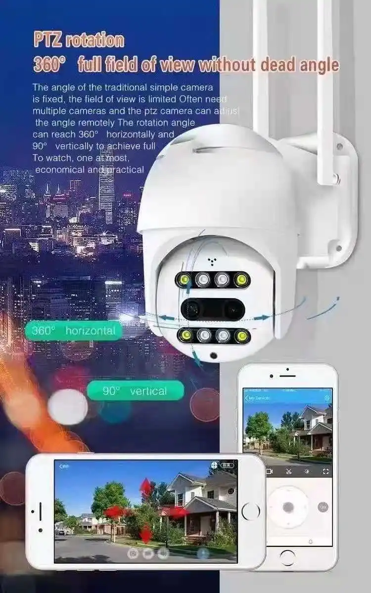 Беспроводная PTZ IP камера 2 Мп 1080P 10 кратный зум двойной объектив уличная