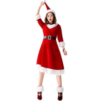 christmas costume dress girls red v neck half sleeve hat belt foot cover suit set holiday festival party show performance women