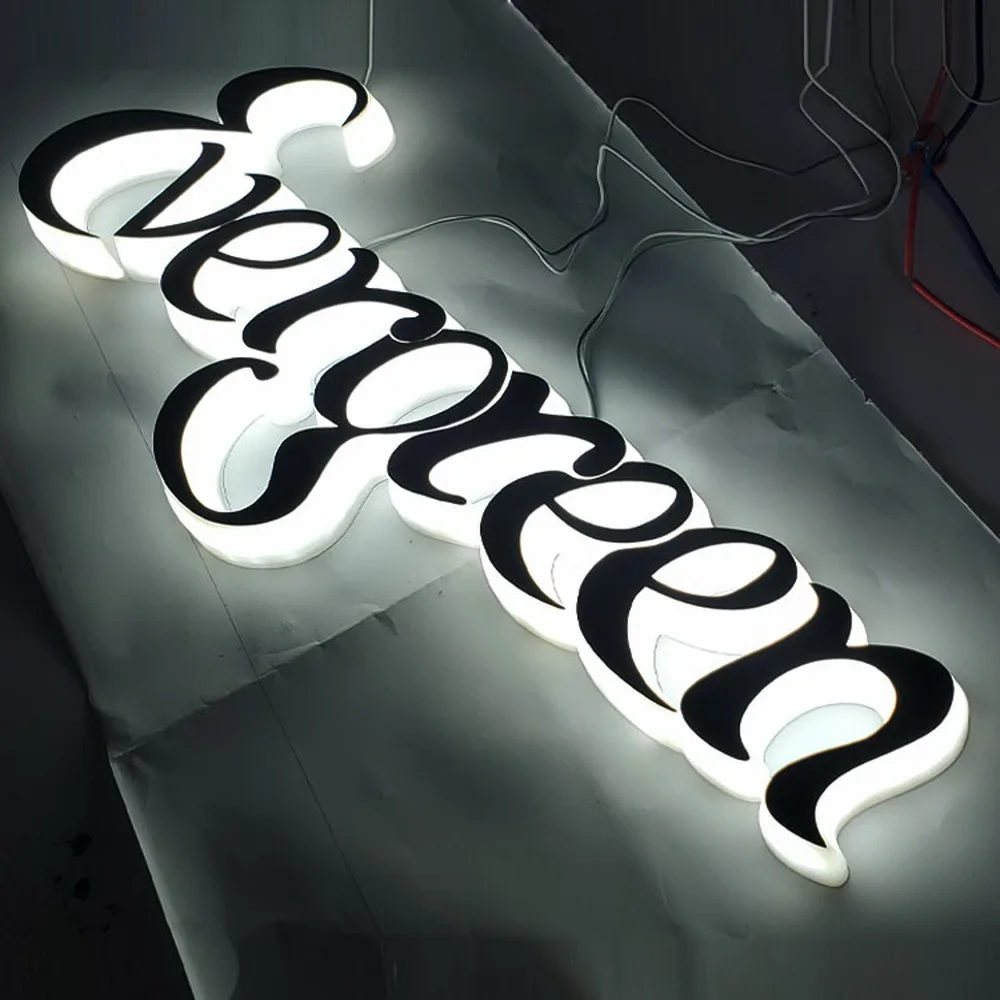 Affordable price PMMA acrylic cut back-lighted led letter light signage reception wall letters black and white