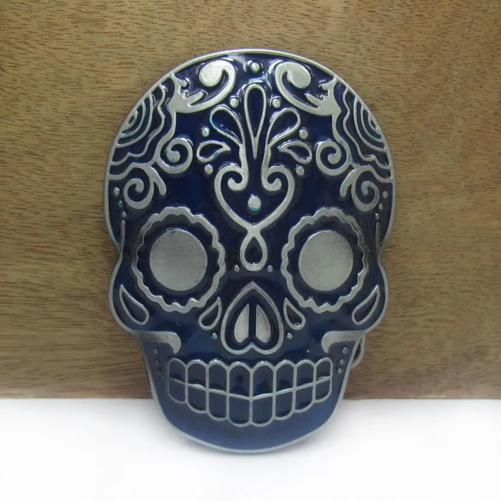 Пряжка для ремня BuckleClub из цинкового сплава с голубым эмалированным черепом