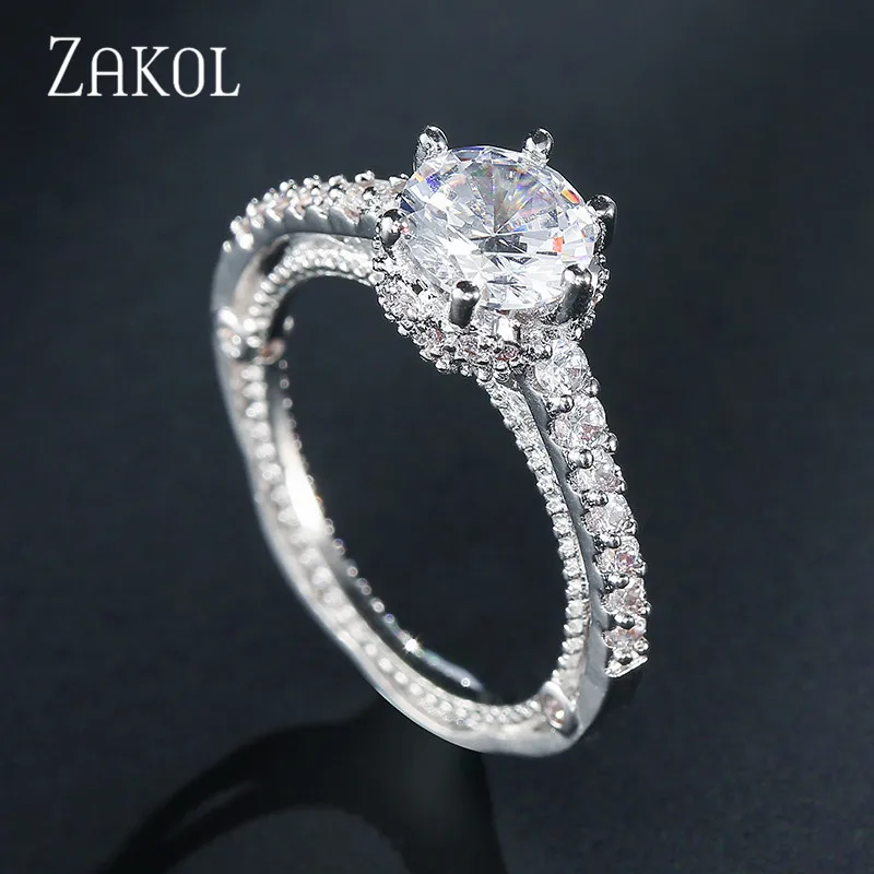 Модные обручальные кольца ZAKOL с 6 фианитами для женщин ювелирные изделия женская