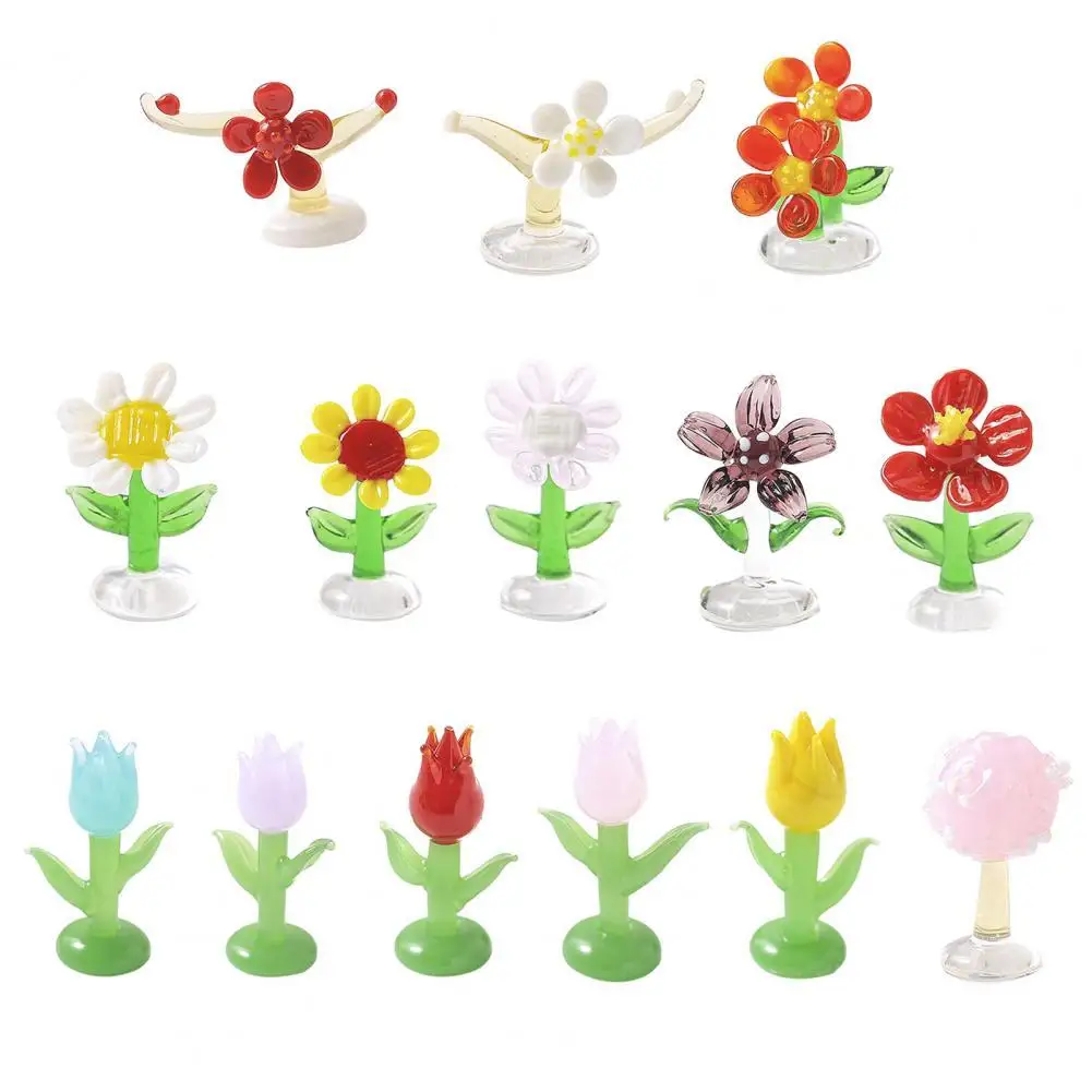 

Стеклянный цветок с гладкой поверхностью, настольное украшение, стеклянный цветочный орнамент с высокой имитацией стекла для гостиной