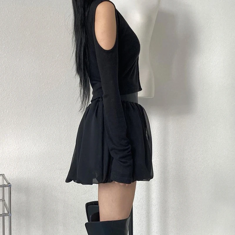 

Rockmore Knited Crop Top Cardigan Women Off Shoulder T-shirt Y2K Long Sleeve See Through Tees Casual Female Solid V-neck 2021