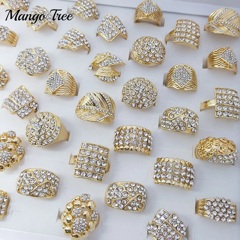 

Wholesale 20Pcs/Lot Luxury Crystal Rhinestone Rings For Women Plated Gold Zircon Shiny Mix Jewelry Accessories Party Gift Anillo