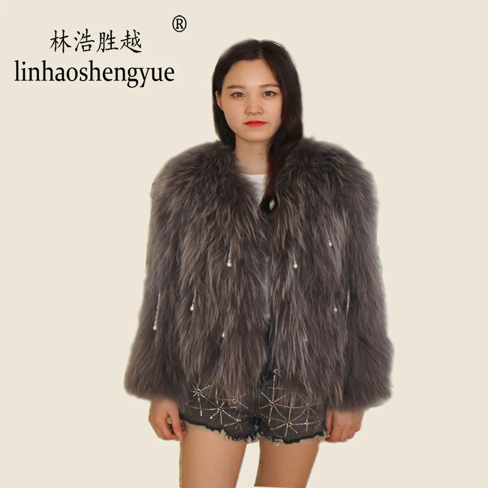 Linhaoshengyue 2020 hot fashion  women Real raccoon fur short coat  Real fur