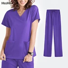 Экстренная Операционная Женская рабочая форма Топы Брюки Скраб медицинский костюм с V-образным вырезом тонкая сексуальная Рабочая одежда оптовая продажа лабораторная форма