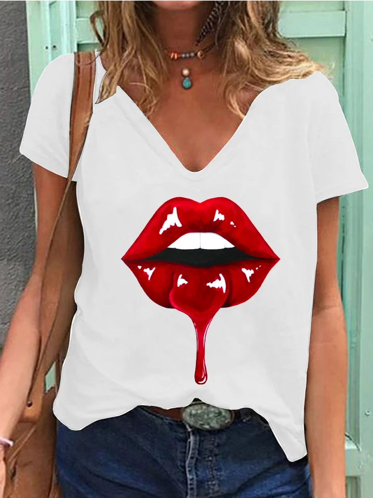 Женская летняя футболка с V-образным вырезом коротким рукавом | одежда