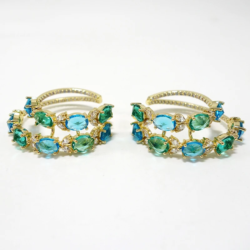 

Luxury Olive Branch Cubic Zircon Statement Big Hoop Earrings For Women Wedding DUBAI Bridal Round Circle Hoop Earring 2021