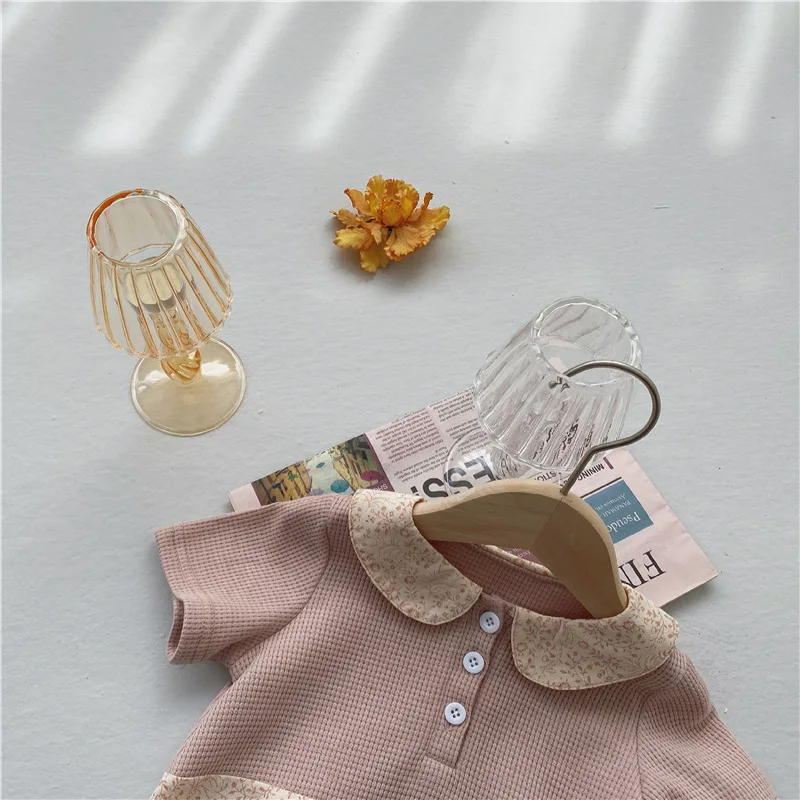 

Toddler Baby Girl Cotton Soft Bodysuit Summer Fashion New Infant Girls Floral Pattern Patchwork Short Sleeve Bodysuits