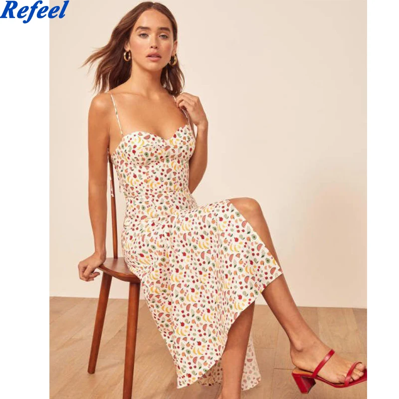 

Женское шифоновое платье с разрезом, винтажное платье-миди с цветочным принтом, без рукавов, с оборками и открытой спиной, а-силуэт, шикарный...