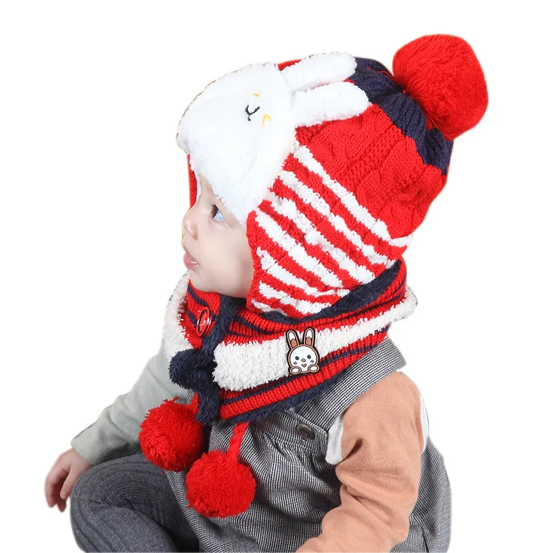 

Kids Cartoon Bear Stripe Hats And Scarf Baby Set Girl Boy Cap Scarf Set Child Winter Earmuffs Warm Suit sombrero bufanda ninos