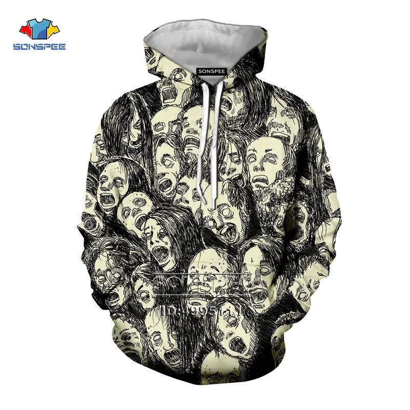6 SONSPEE Japan Junji Ito Horror Manga 3D Print Men Women Hooded Hoodies Sweatshirts Pullover Casual Hip Hop Autumn Tops - Цвет: 6