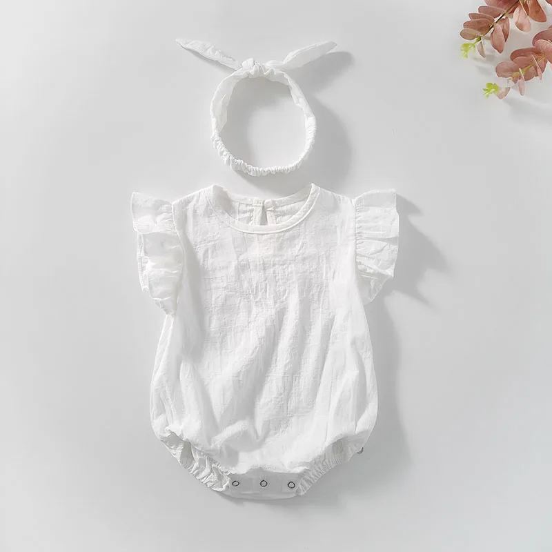 

Newborn New 2020 Summer Baby Clothes Rompers With Headband Newborn Baby Girls Clothes Infant Girl Clothing