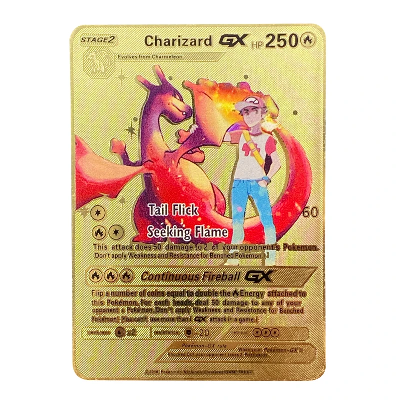 Металлическая карточка с покемоном 20 стилей аниме Боевая золотая Charizard Pikachu