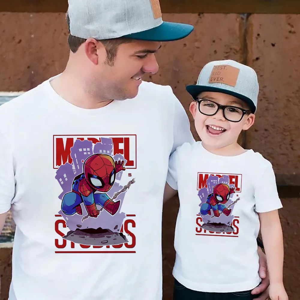 Kids Clothes Cartoon Spiderman Pattern Tshirt Dad and Son Short Sleeve Tops Fashion Toddler Boy T-shirt Baby Bodysuit Marvel Tee
