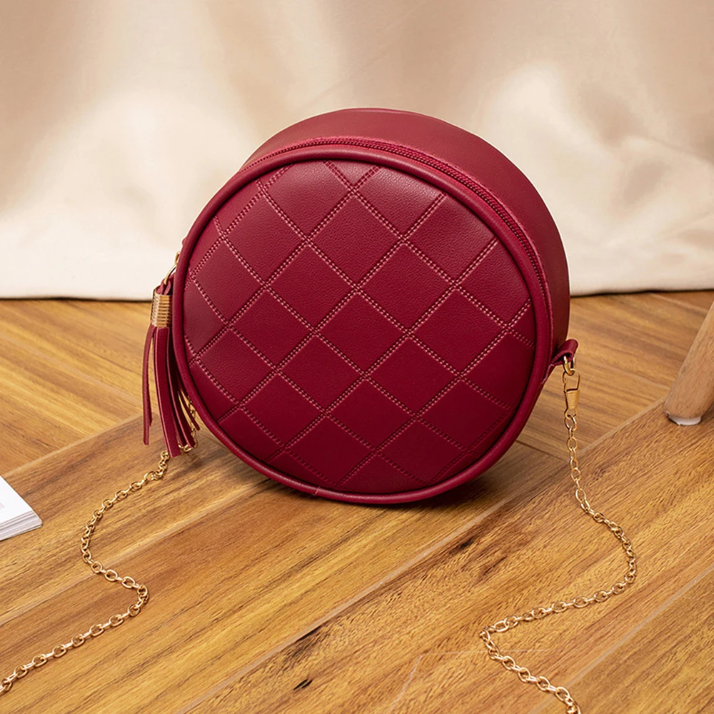 Ретро-чехол маленький круглый кожаный кошелек для монет Сумка с цепочкой на