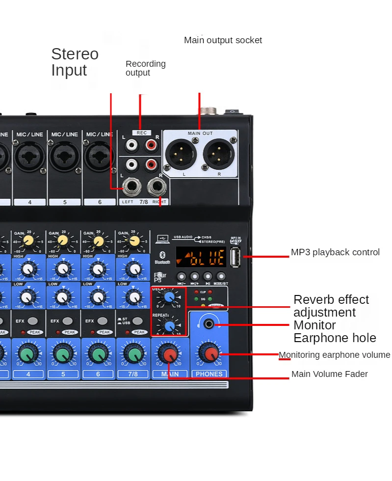 Профессиональный звуковой микшер 8-канальный видеорегистратор для смешивания