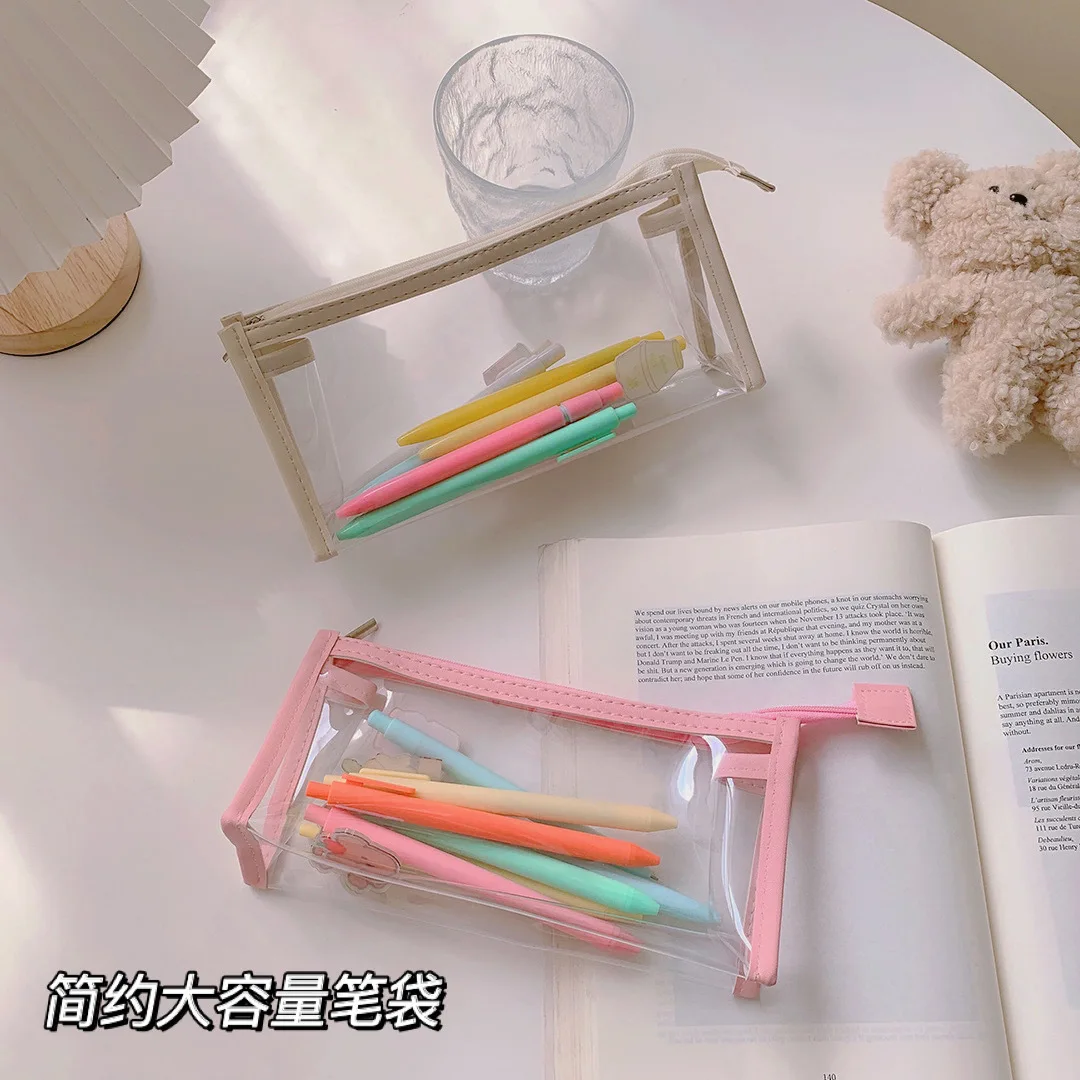 

Simple Pencil Bag Transparent Stationery Storage Bag Waterproof Student Exam Pencil Case for Girls Stationery School Supplies
