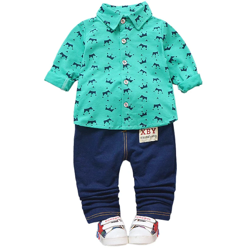 

Autumn Baby Boy Clothing Set Kids Cartoon Crown Shirt + Pants 2PCS Children Outing Clothes Toddler Garment For 0-5 Years Old