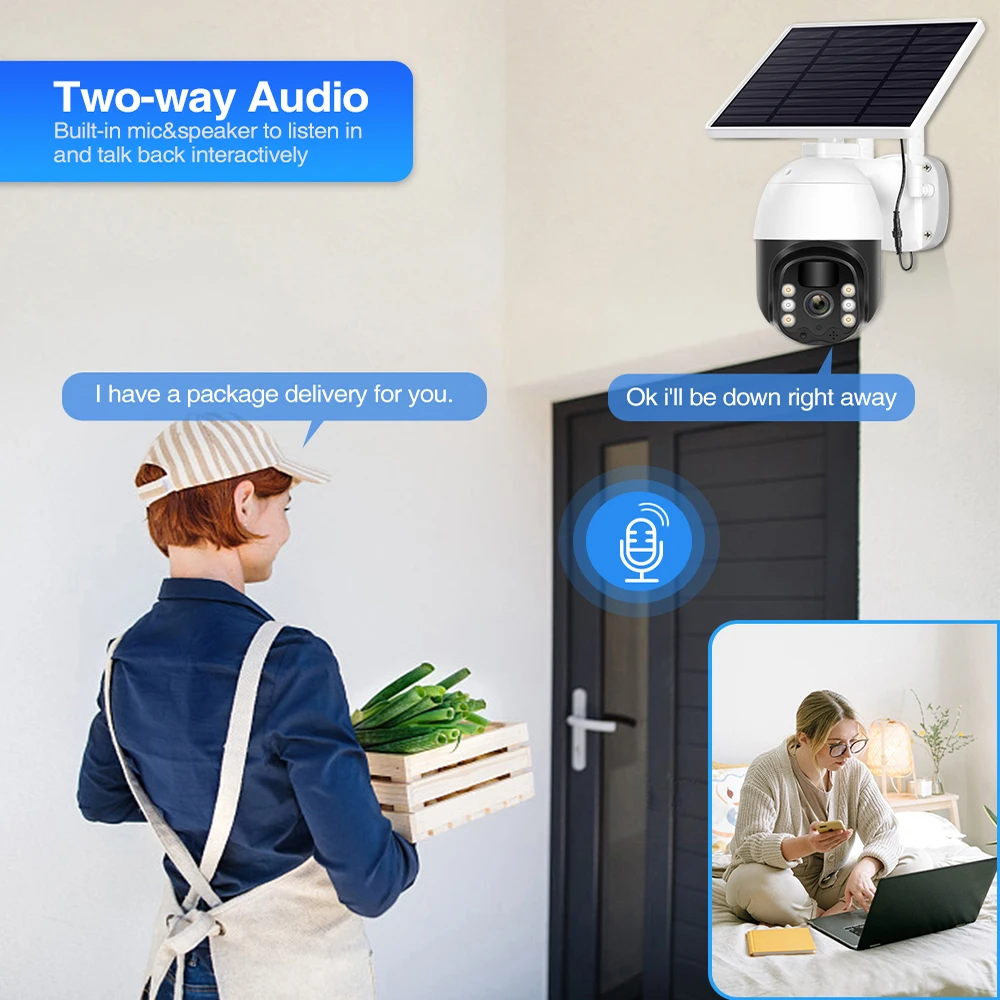 MISECU Solar Panel Battery Camera PTZ WiFi Security Outdoor Waterproof 2 Way Audio PIR Human Detection Video Surveillance | Безопасность