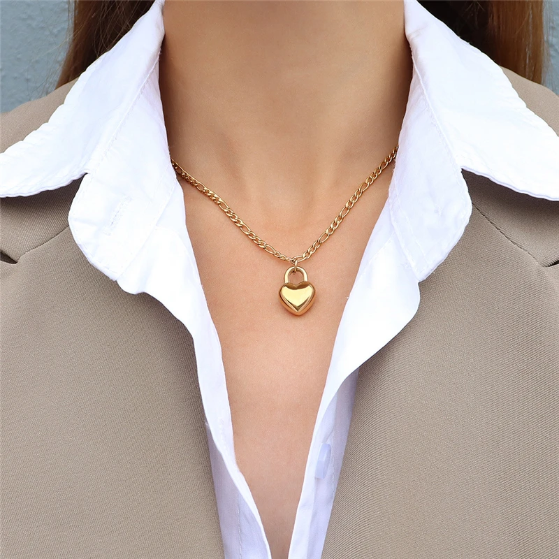 

2021 Luxury Designs Lock Heart Pendant For Women Men Fashion Jewelry Simple Stainless Steel Clavicle Necklaces Free Shipping