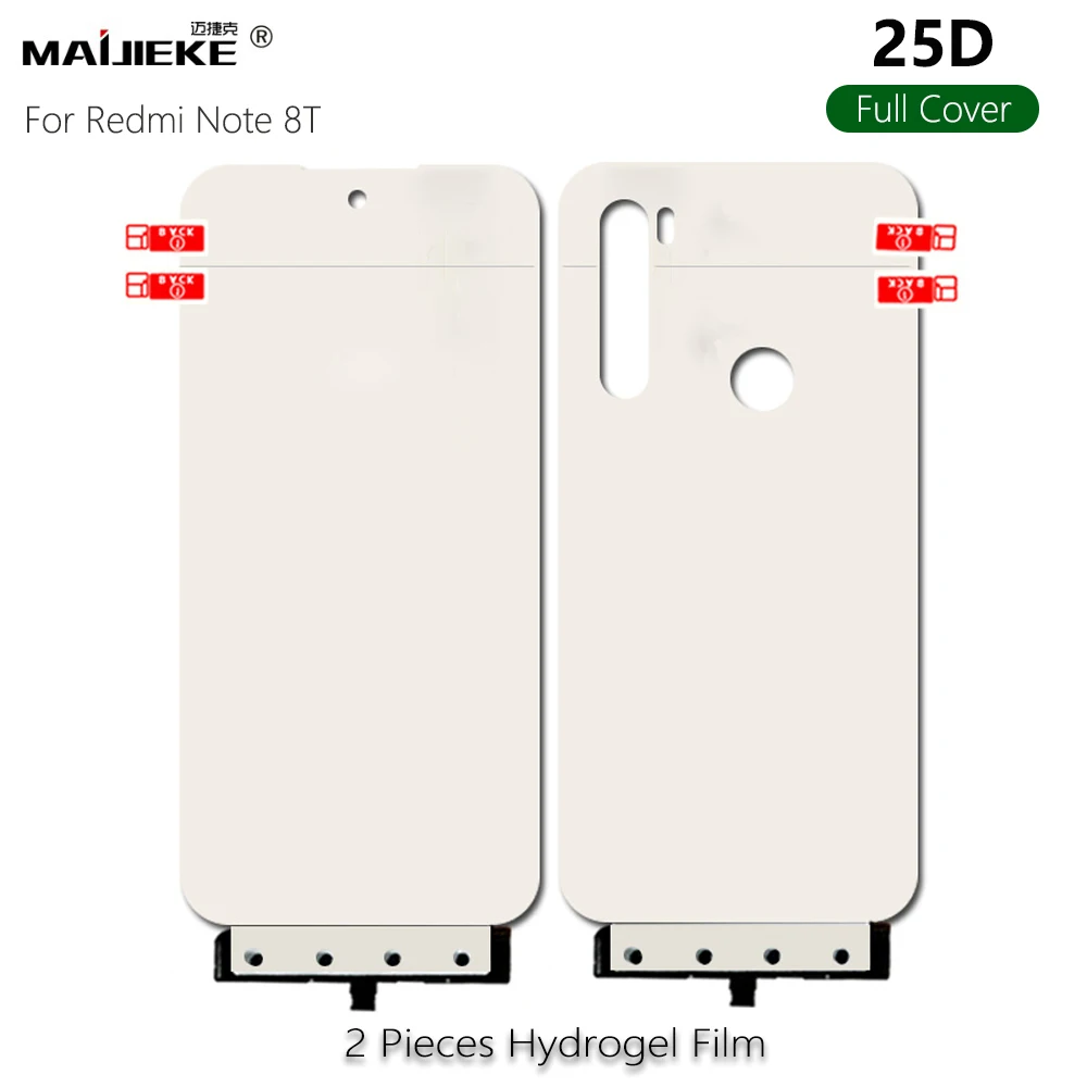 

2PCS 25D Front+Back Soft Hydrogel Film For Xiaomi Redmi Note 8T Full Cover Nano Screen Protector Film+ install tools(Not Glass)