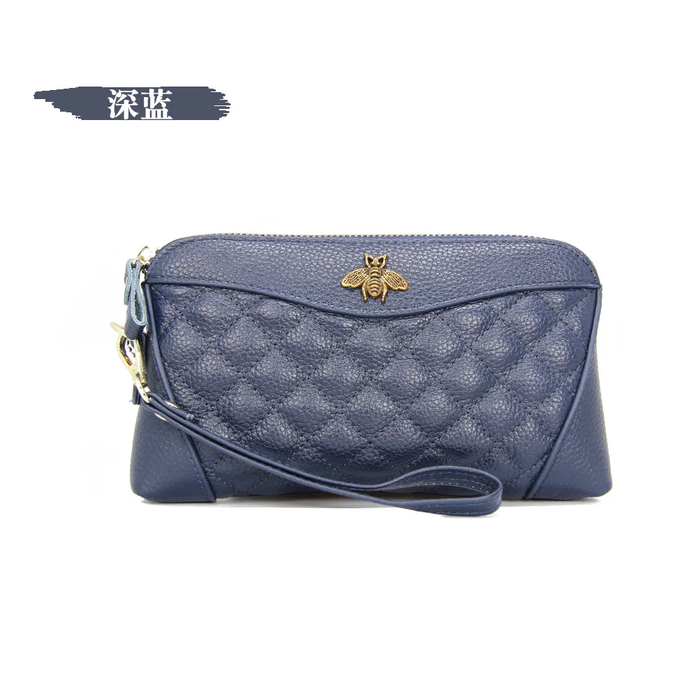 Dark blue Первый слой кожи новые женские кожаные европейские и американские пчелиные банкноты в форме ракушки сумочка длинный кошелек - Цвет: Dark blue