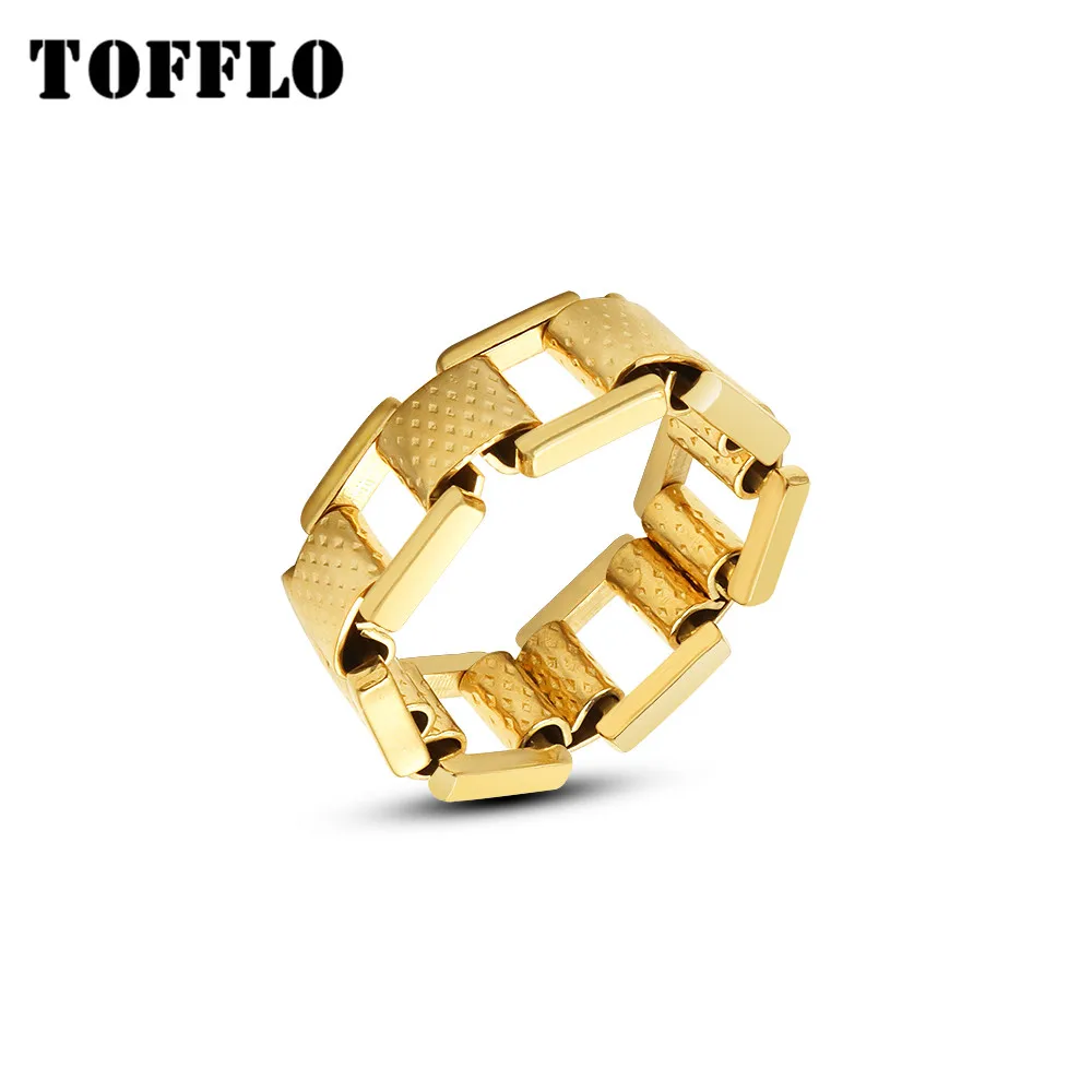 

TOFFLO Stainless Steel Jewelry Exaggerated Strap Chain Cool Index Finger Ring Women's Fashion 18 K Golden Ring BSA227