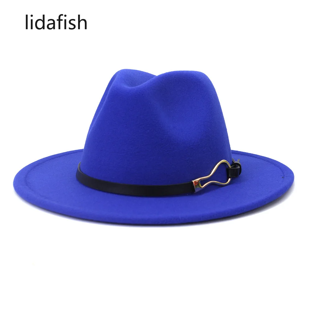 

lidafish Solid Color Felt Jazz Fedora Hats Women Autumn Winter Party Wedding Hat Panama Trilby Church Sombrero Hombre