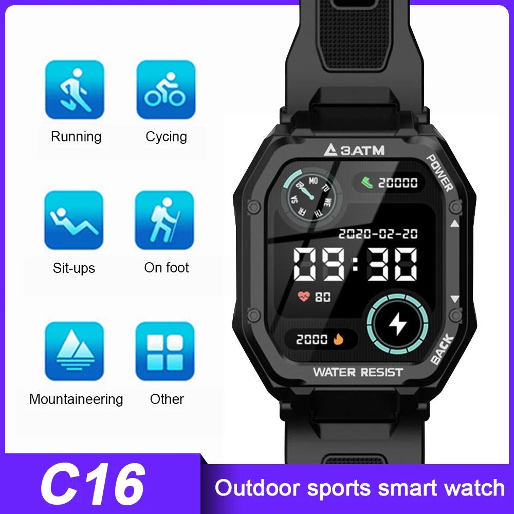 

C16 Smart Sport Watch 20 Sport Modes 3ATM Waterproof 350mAH Battery BT 5.0 ​Fitness Tracker Watch Itness Watch For Android IOS