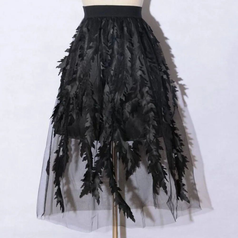 Женская сетчатая юбка с эластичным поясом Корейская летняя аппликацией в виде