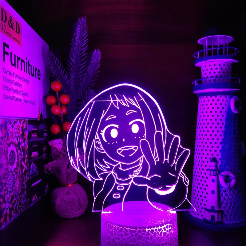 MY HERO ACADEMIA Acrylic 3D Lamp Anime LED Night Light Boku no Hero Academia OCHACO URARAKA Bedroom Decor Lamp Kids Manga Gift